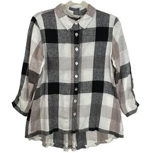 Soft Surroundings Carreaux Shirt Small Linen Blend Plaid Tunic‎ Button Front Zip